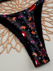 Black Sun Print Micro Bikini Halter Push Up Bra Triangle Swimsuit Brazilian Beach Bathing Suit Swimwear Biquini