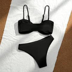 Black Swimwear Mujer Metal Circle Chain High Waist Bikini Set