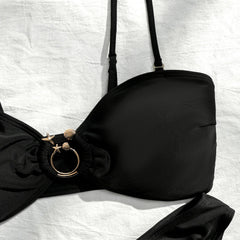 Black Swimwear Mujer Metal Circle Chain High Waist Bikini Set