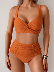 Black Two Piece Swimsuit Cross Pleate Push Up Padded Bikini Set