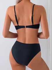 Black Underwire Bikini Metal Starfish Ornament Pleate High Waist Swimsuit Beach Push Up Bathing Suit Swimwear