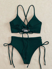 Black V Neck Bikini Set