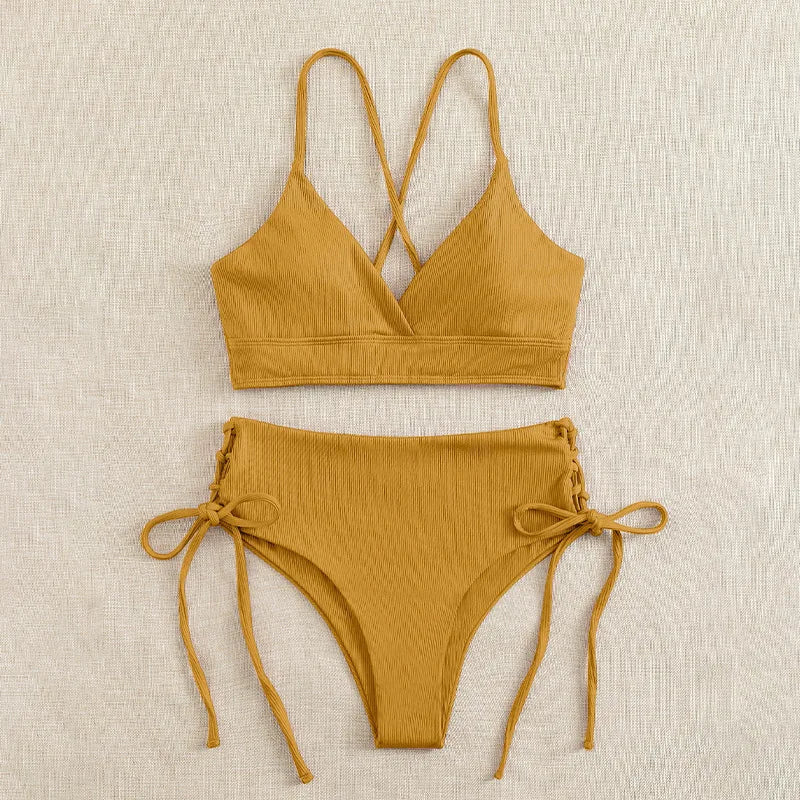 Black V Neck Bikini Set