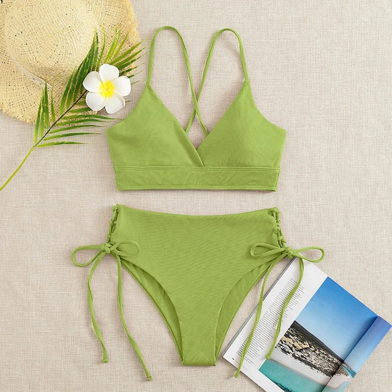 Black V Neck Bikini Set