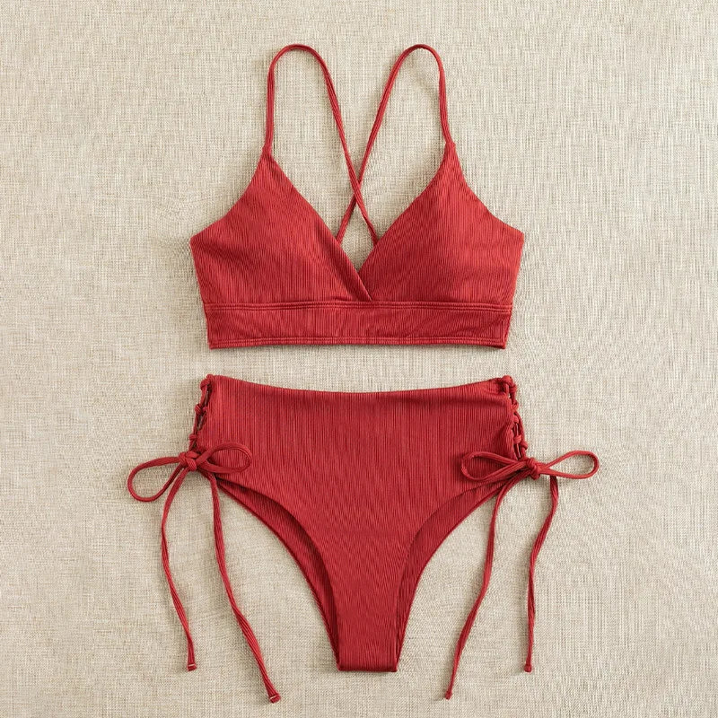 Black V Neck Bikini Set