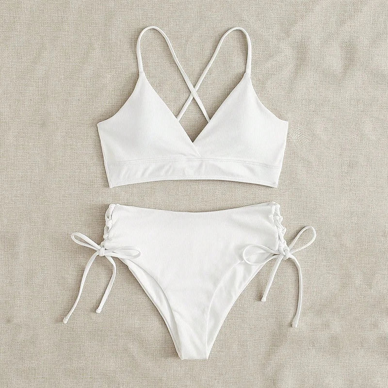 Black V Neck Bikini Set