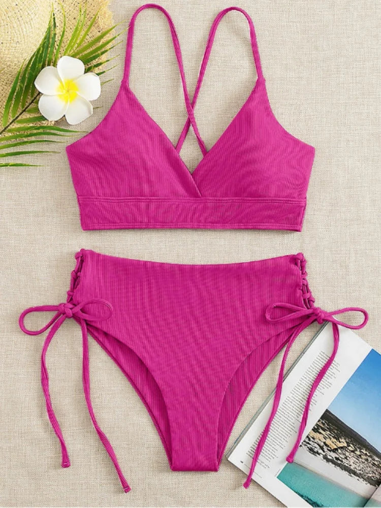 Black V Neck Bikini Set