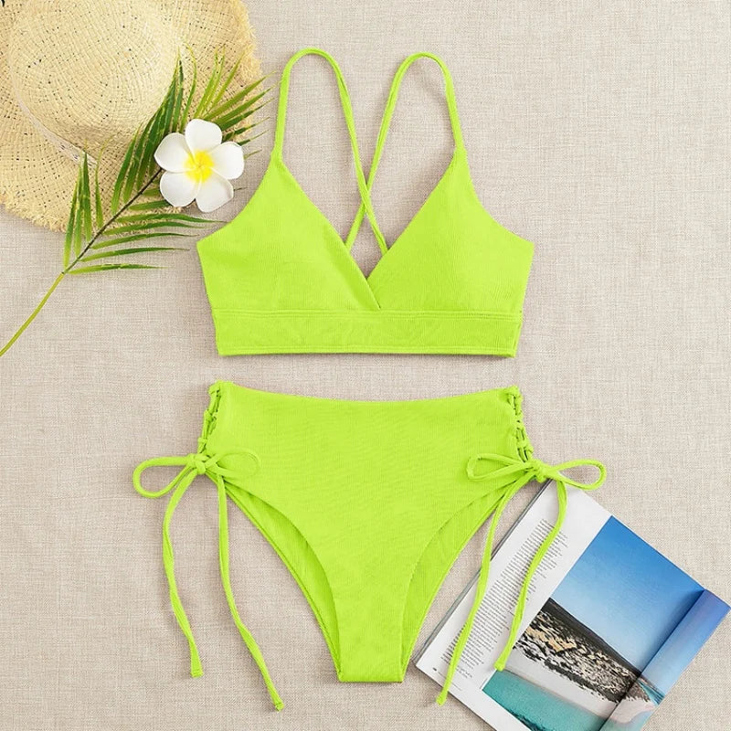 Black V Neck Bikini Set