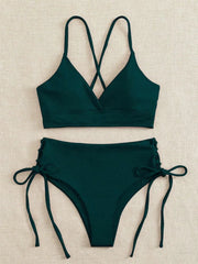 Black V Neck Bikini Set
