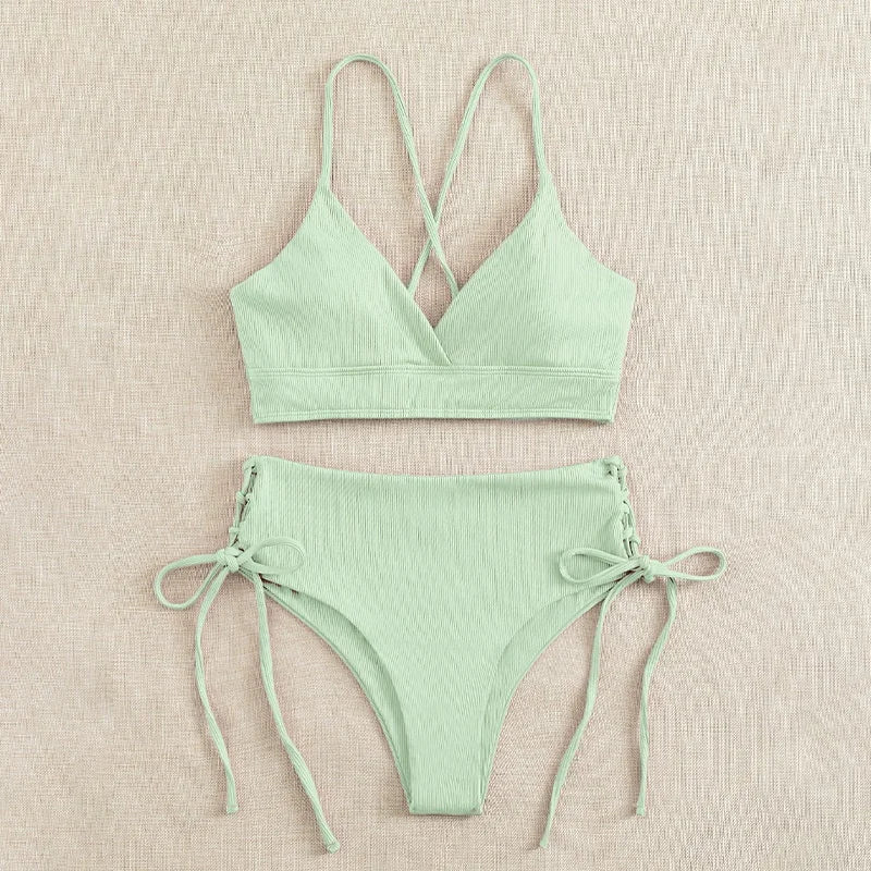 Black V Neck Bikini Set