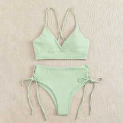Black V Neck Bikini Set