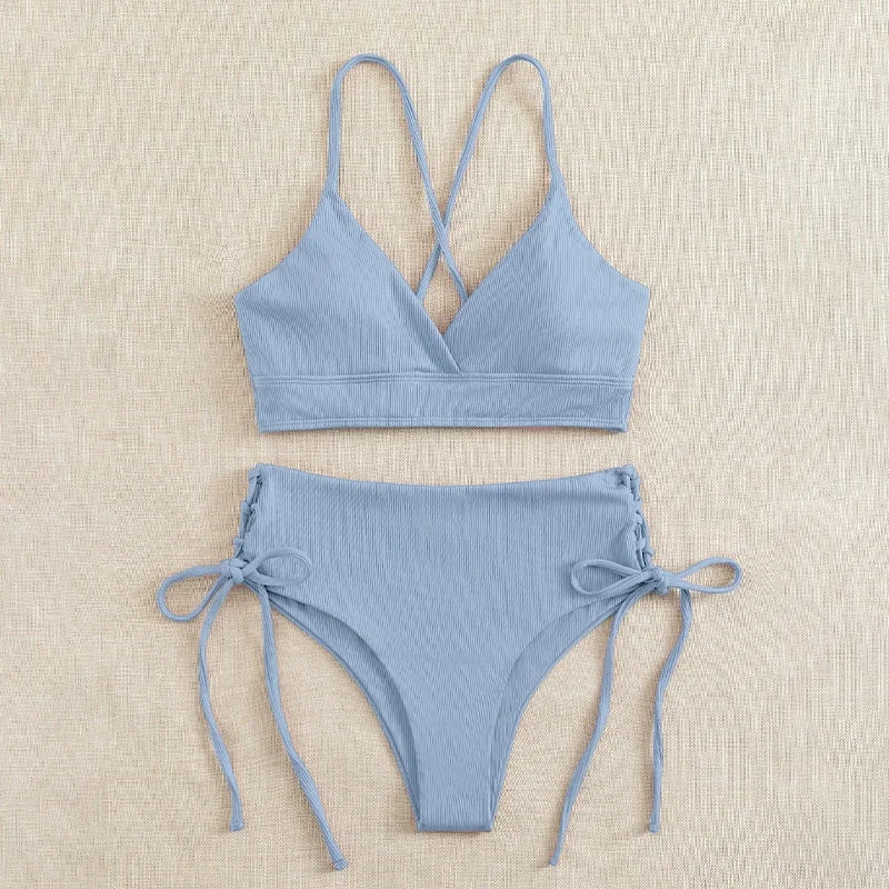 Black V Neck Bikini Set
