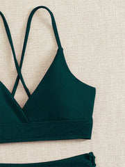 Black V Neck Bikini Set