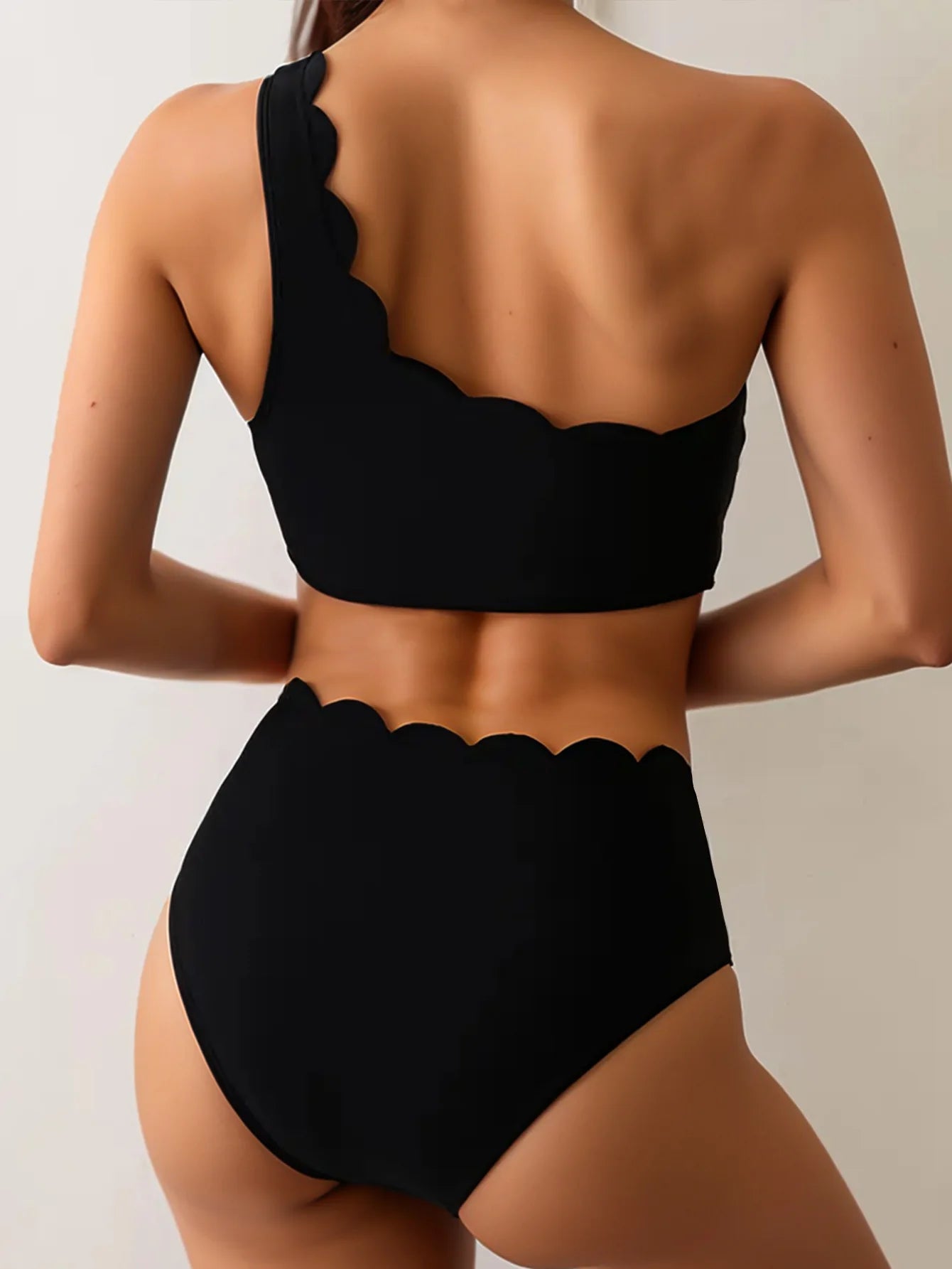 Black White Patchwork Bikini Ruffles One Shoulder Push Up High Waist Swimsuit Bathing Suit Vacation Swimwear
