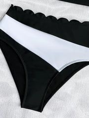 Black White Patchwork Bikini Ruffles One Shoulder Push Up High Waist Swimsuit Bathing Suit Vacation Swimwear