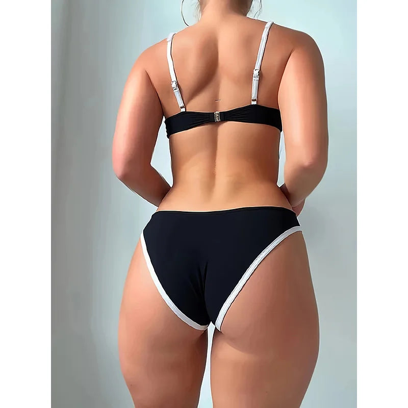 Black White Patchwork Micro Bikini Push Up Underwire Bra High Waist Swimsuit Beach Bathing Suit 2 Piece Swimwear