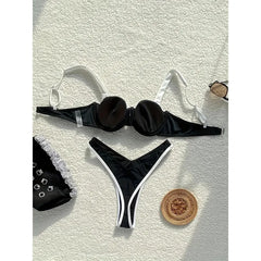 Black White Patchwork Micro Bikini Push Up Underwire Bra High Waist Swimsuit Beach Bathing Suit 2 Piece Swimwear