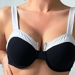 Black White Patchwork Micro Bikini Push Up Underwire Bra High Waist Swimsuit Beach Bathing Suit 2 Piece Swimwear