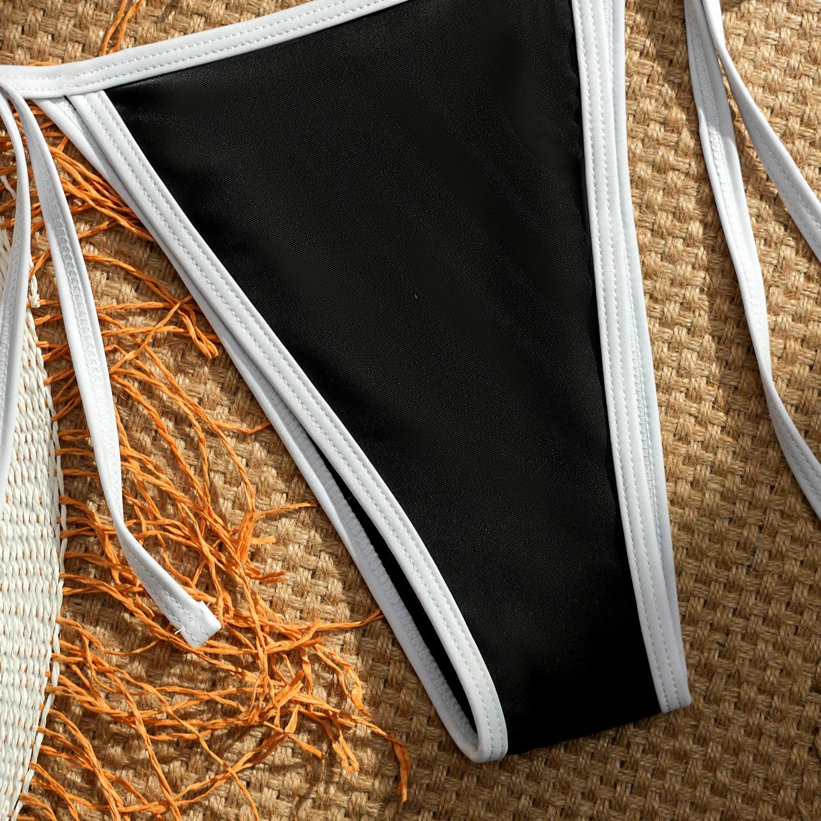 Black White Patchwork Micro Mini Bikini Metal Shell Ornament Push Up Thong Swimsuit Beach Bathing Suit Swimwear