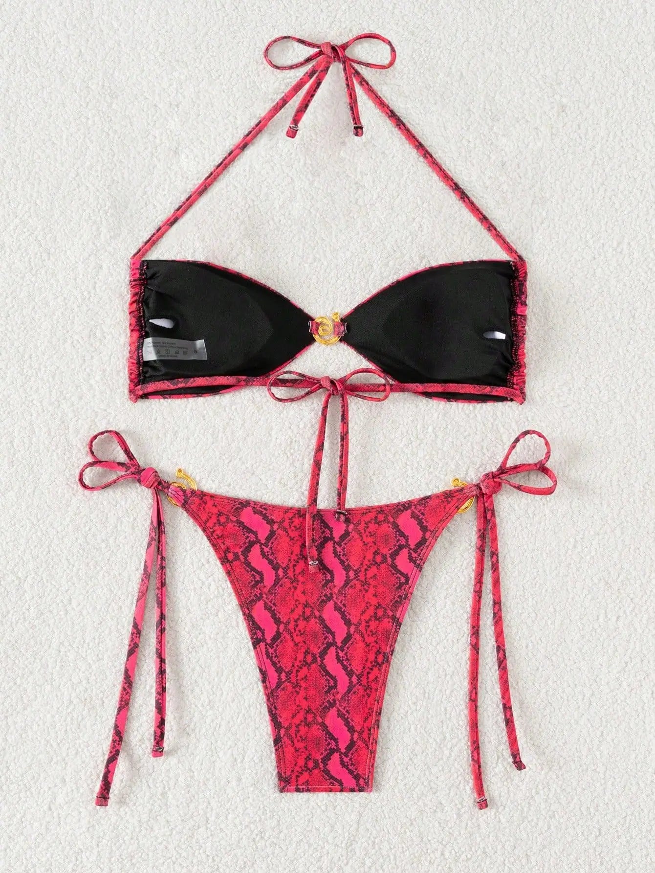 Black Zebra Print Micro Bikini Front Buckle Push Up Tie Side Thong Swimsuit Bathing Suit