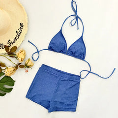 Blue 3D Flower Bikini Set