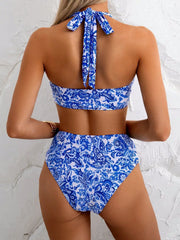 Blue Floral Print Bikini Set