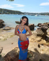 Blue Floral Print Bikinis Set
