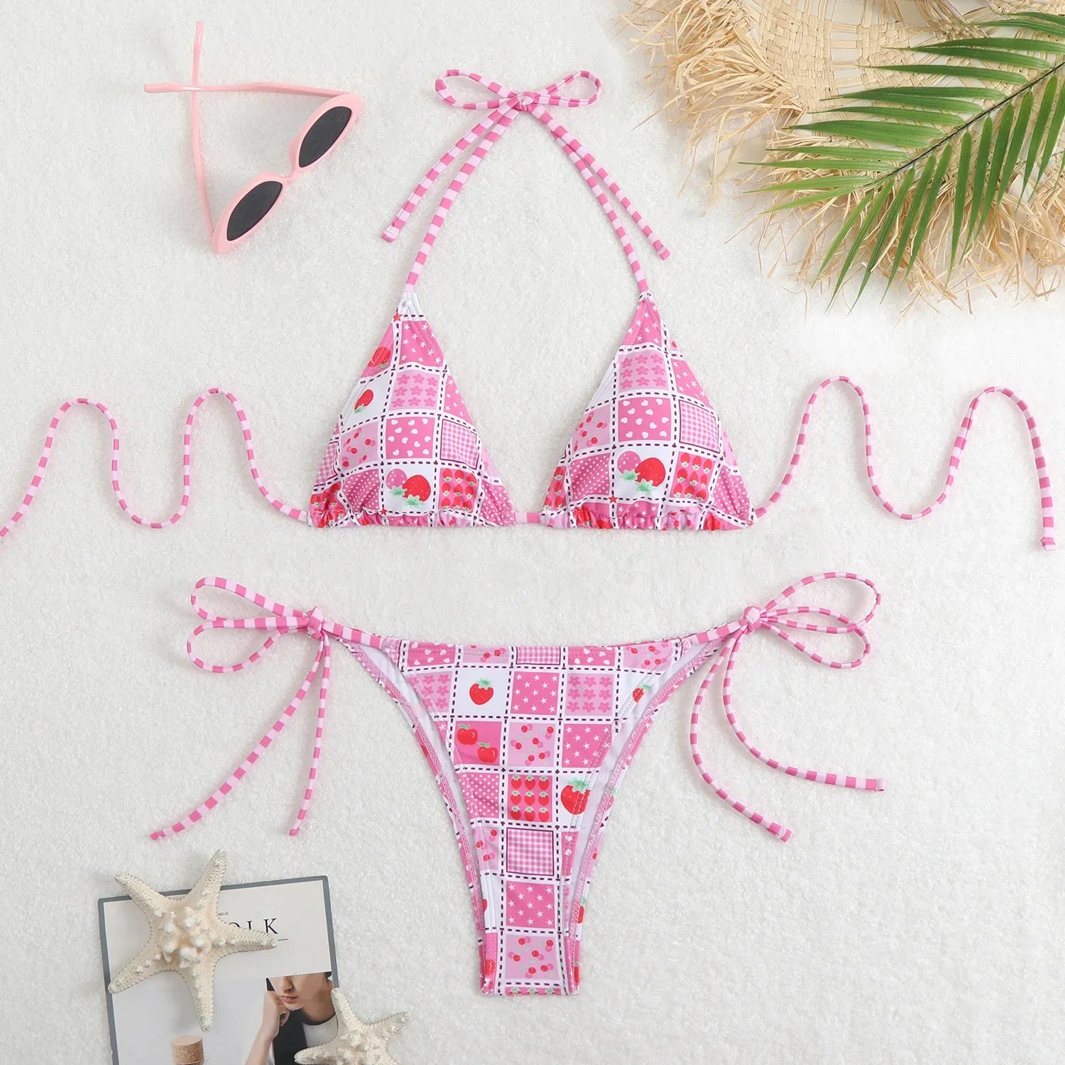 Blue Floral Print Bikinis Sets