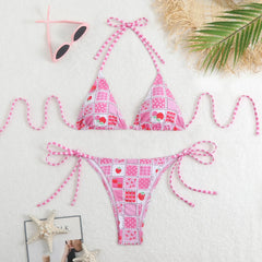 Blue Floral Print Bikinis Sets