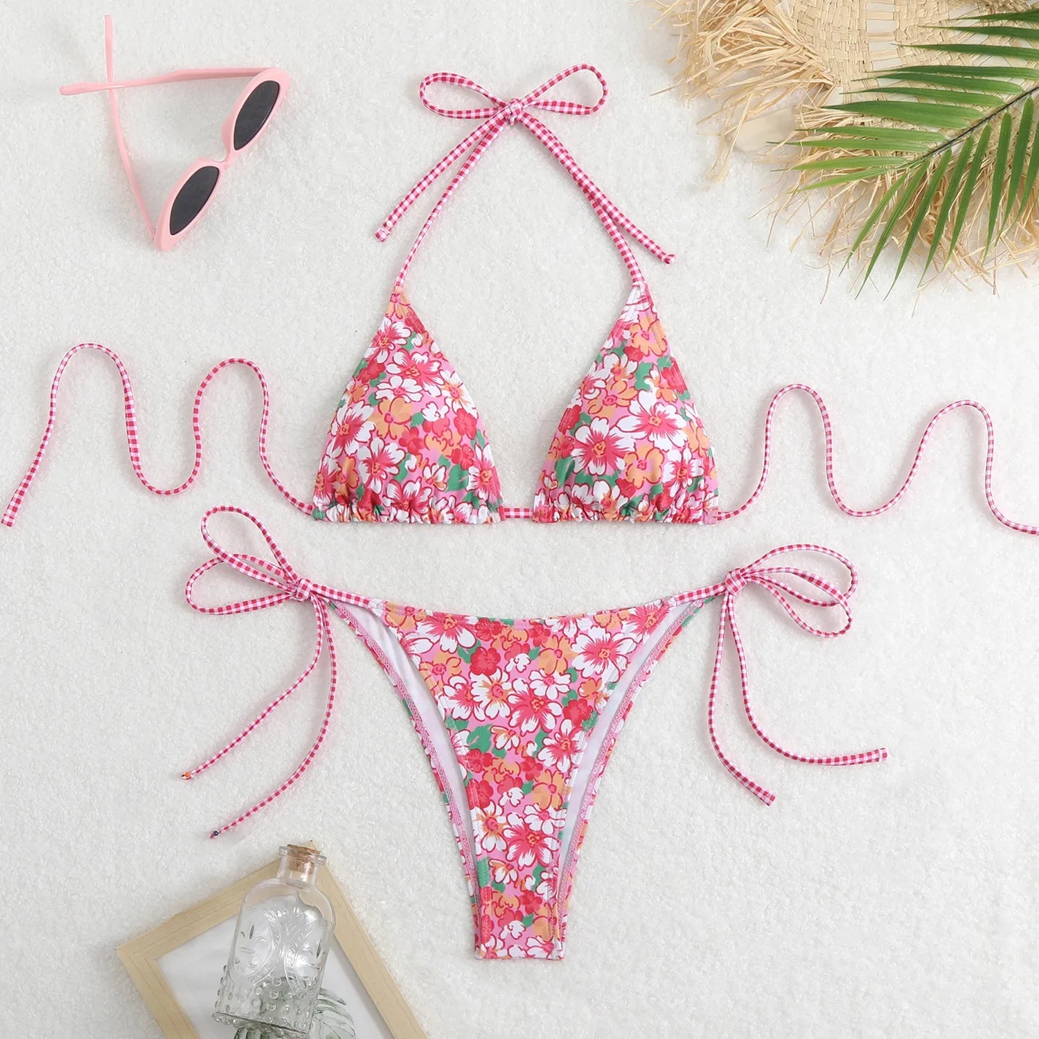 Blue Floral Print Bikinis Sets