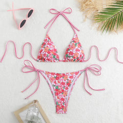 Blue Floral Print Bikinis Sets