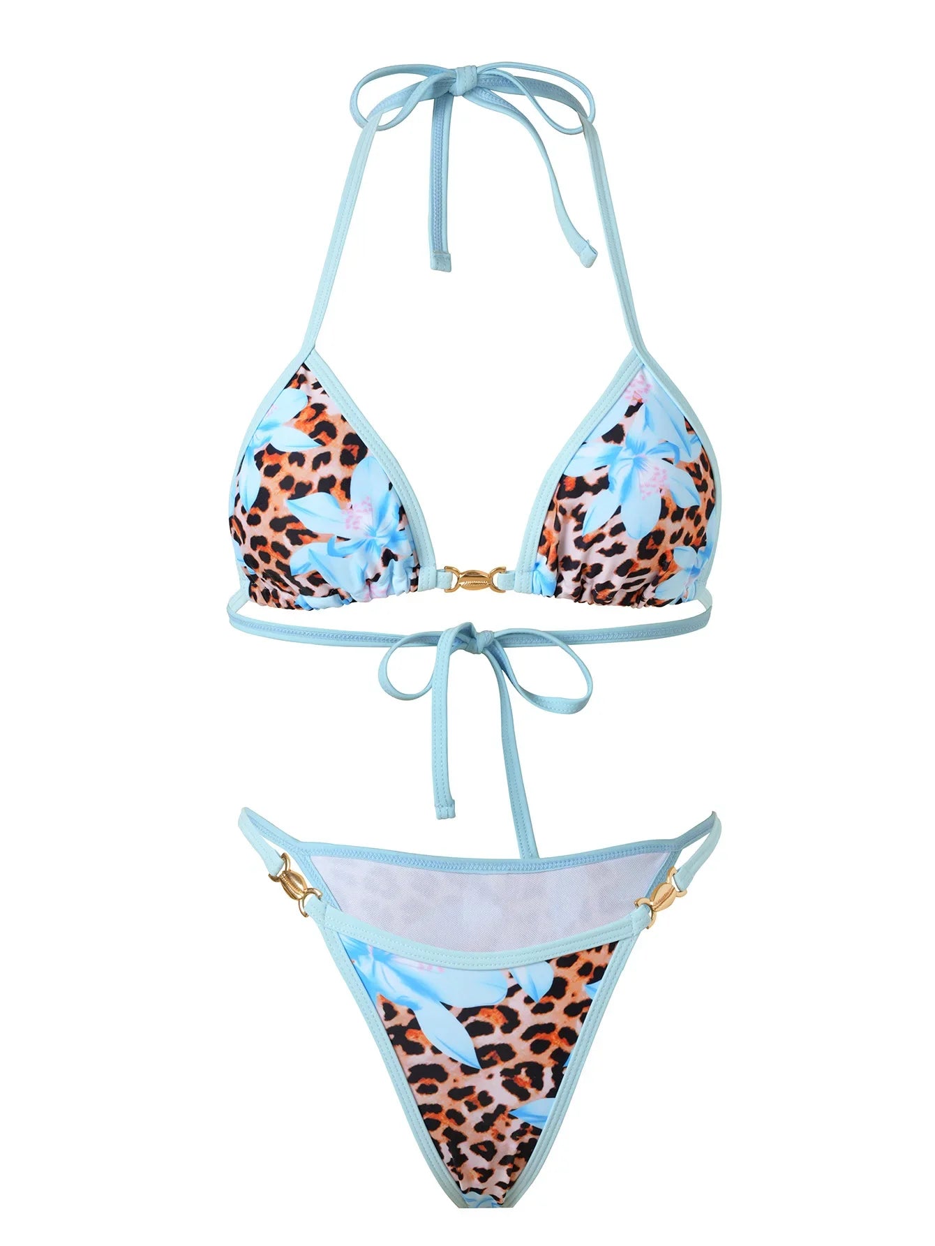 Blue Gradient Striped Bikini Set