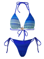 Blue Gradient Striped Bikini Set
