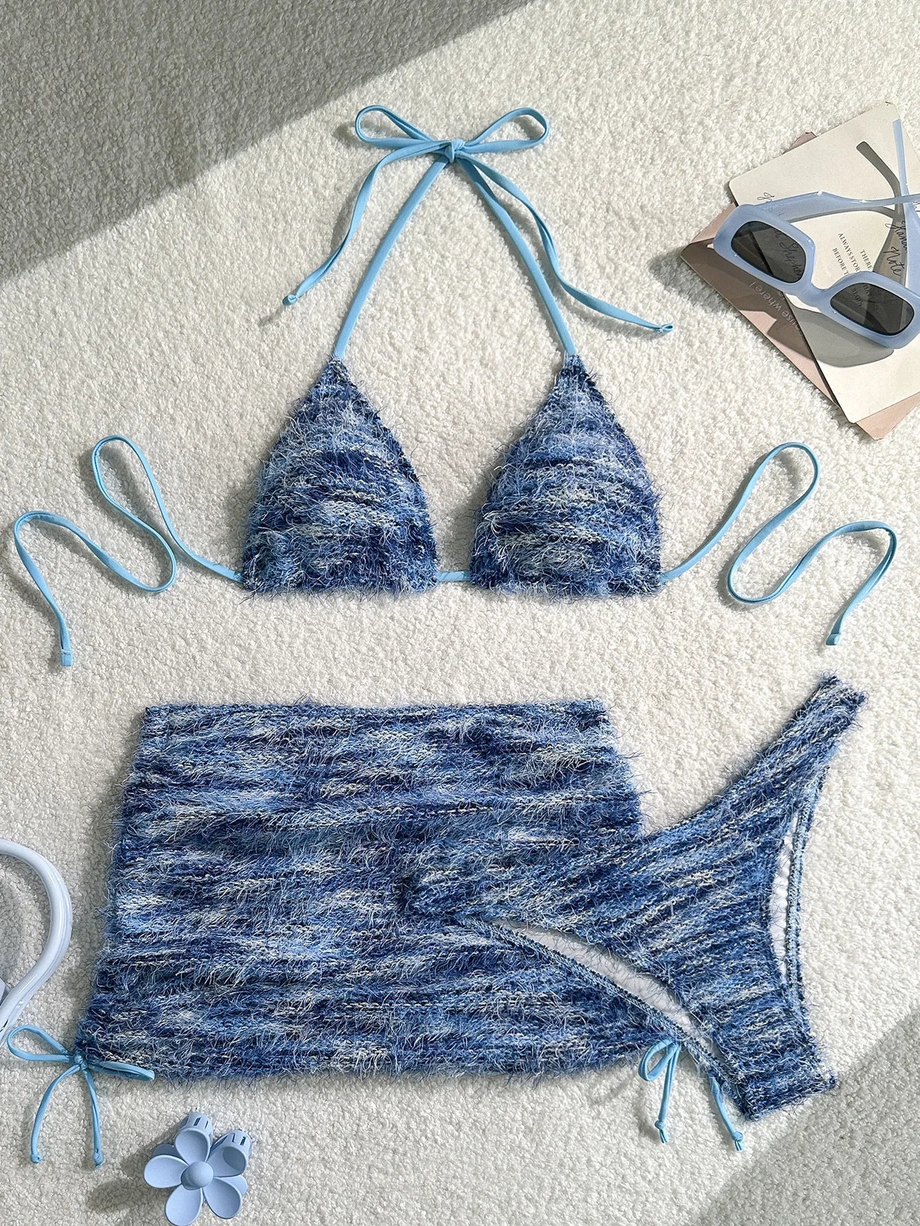 Blue Skirt 3 Piece Bikini Set