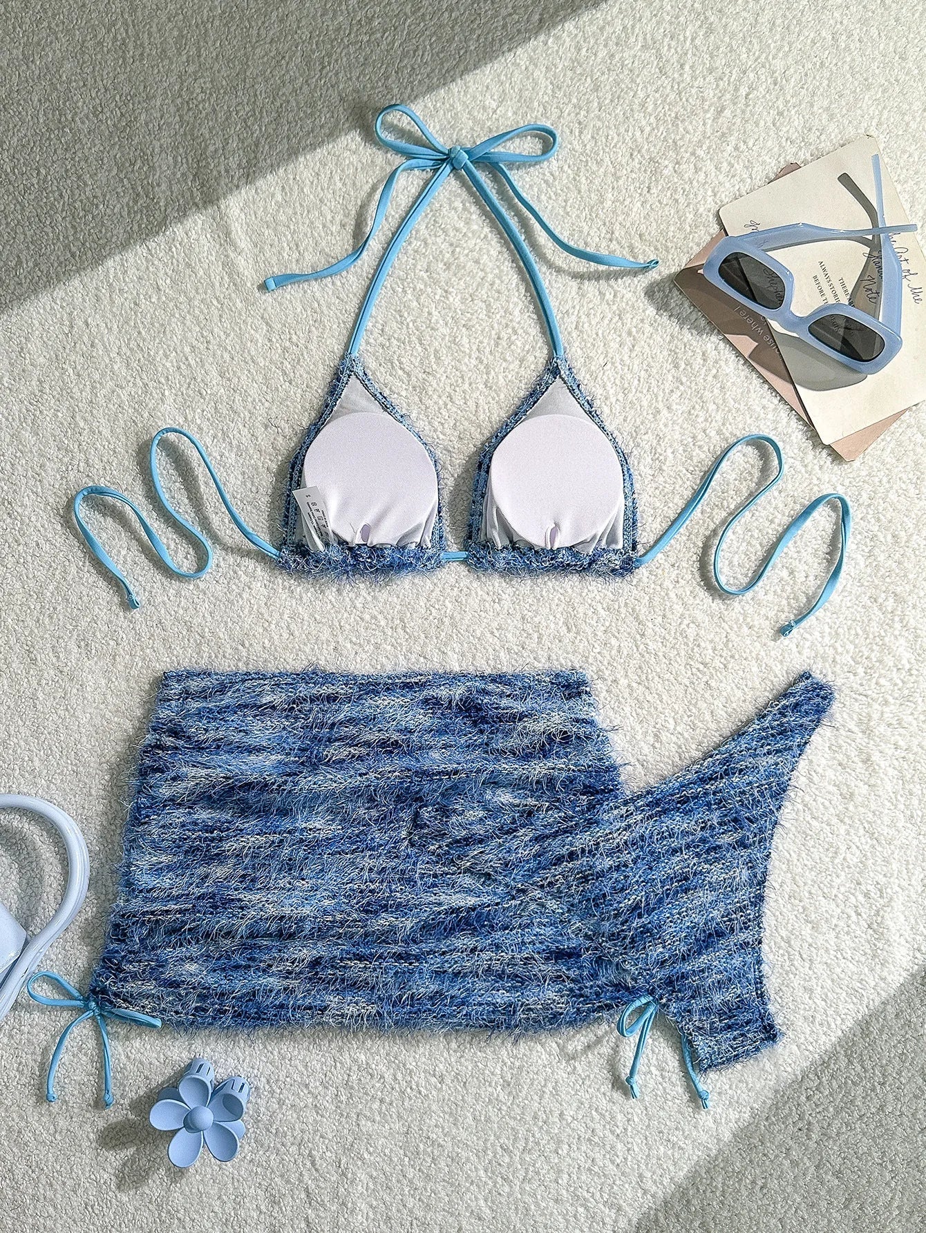 Blue Skirt 3 Piece Bikini Set