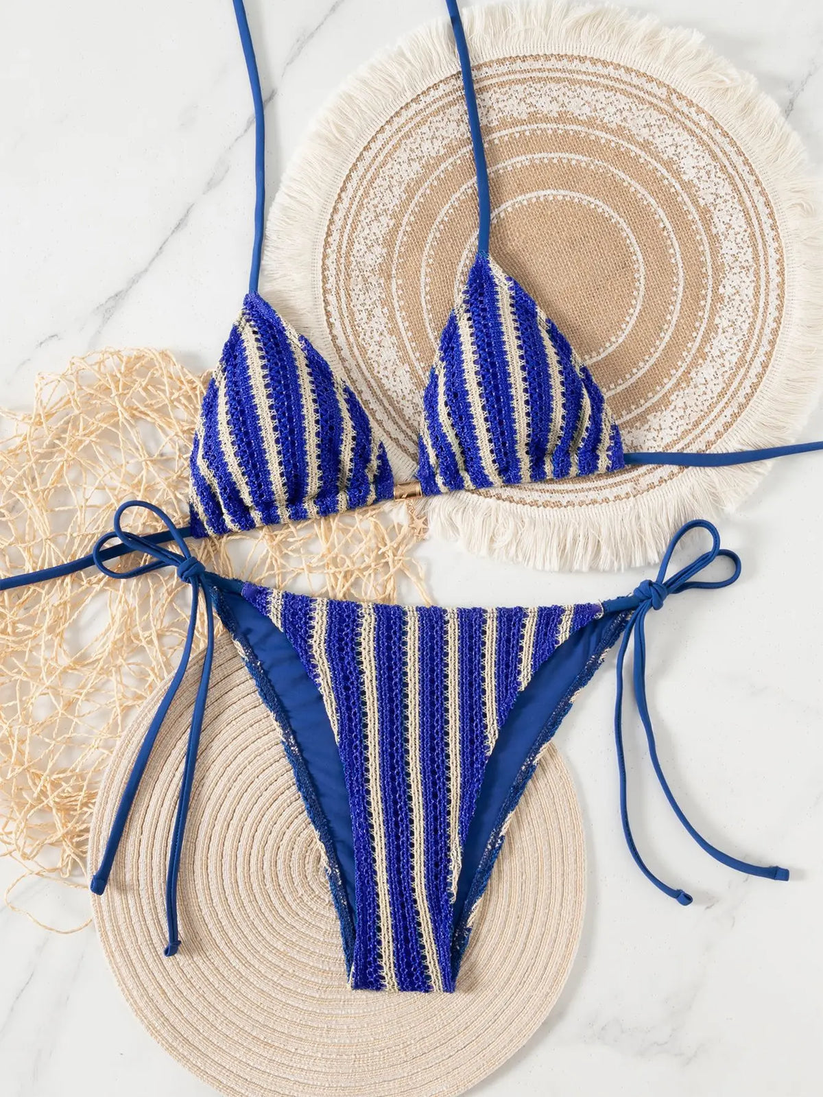 Blue Striped Bikini Set