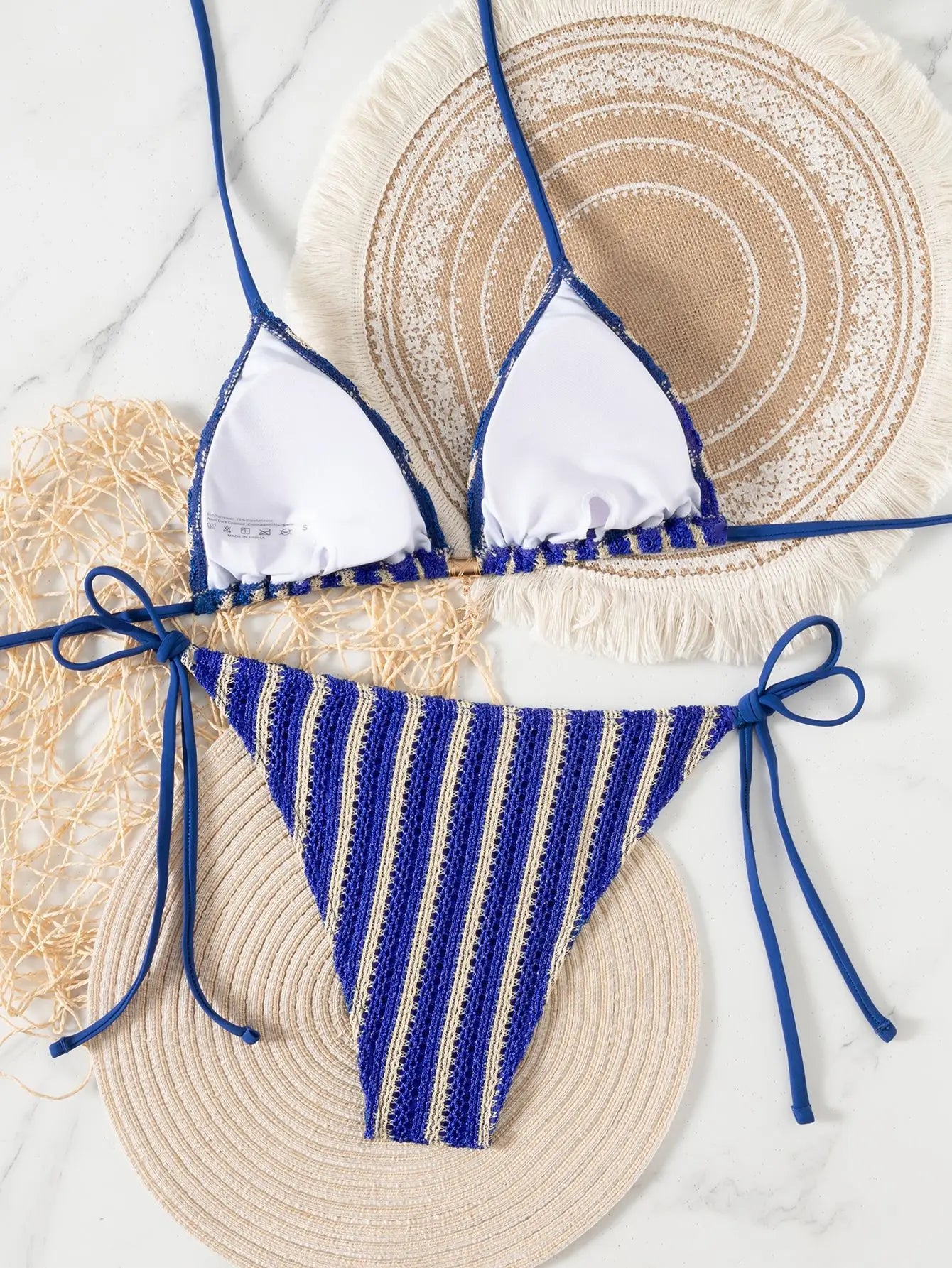 Blue Striped Bikini Set