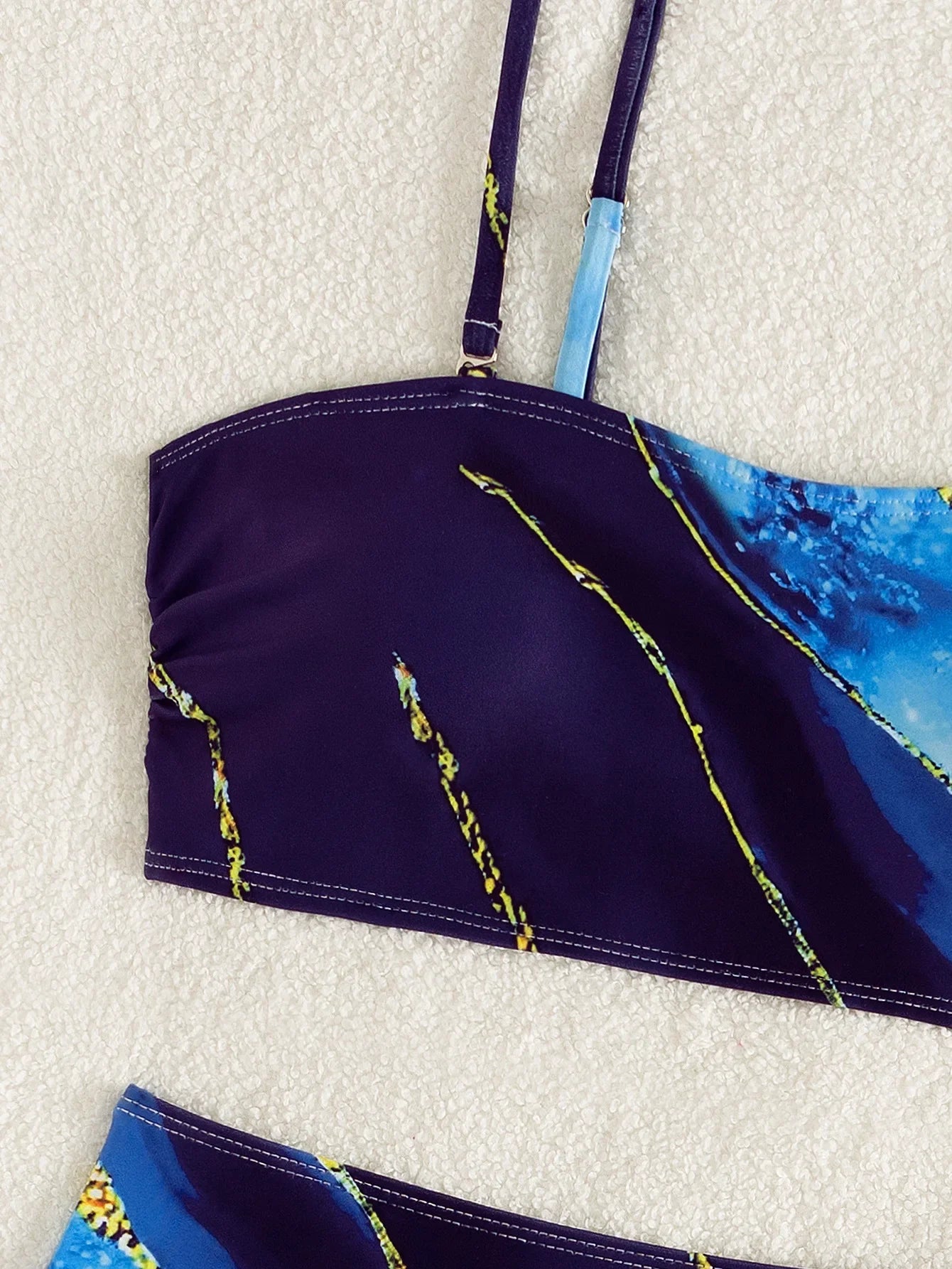 Blue Tie Dye Gradient Bikini Removable Shoulder Strap Push Up High Waist Swimsuit Beach Bathing Suit Swimwear