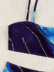 Blue Tie Dye Gradient Bikini Removable Shoulder Strap Push Up High Waist Swimsuit Beach Bathing Suit Swimwear