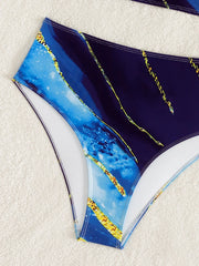 Blue Tie Dye Gradient Bikini Removable Shoulder Strap Push Up High Waist Swimsuit Beach Bathing Suit Swimwear