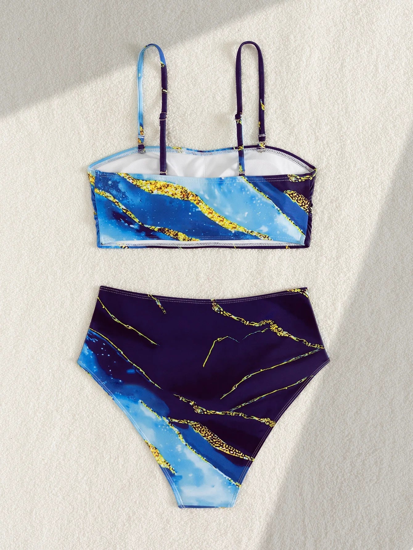 Blue Tie Dye Gradient Bikini Removable Shoulder Strap Push Up High Waist Swimsuit Beach Bathing Suit Swimwear