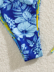 Blue Tie Dye Patchwork Micro Bikini Adjustable Strap Push Up Tie Side Thong Swimsuit Beach Bathing Suit Swimwear