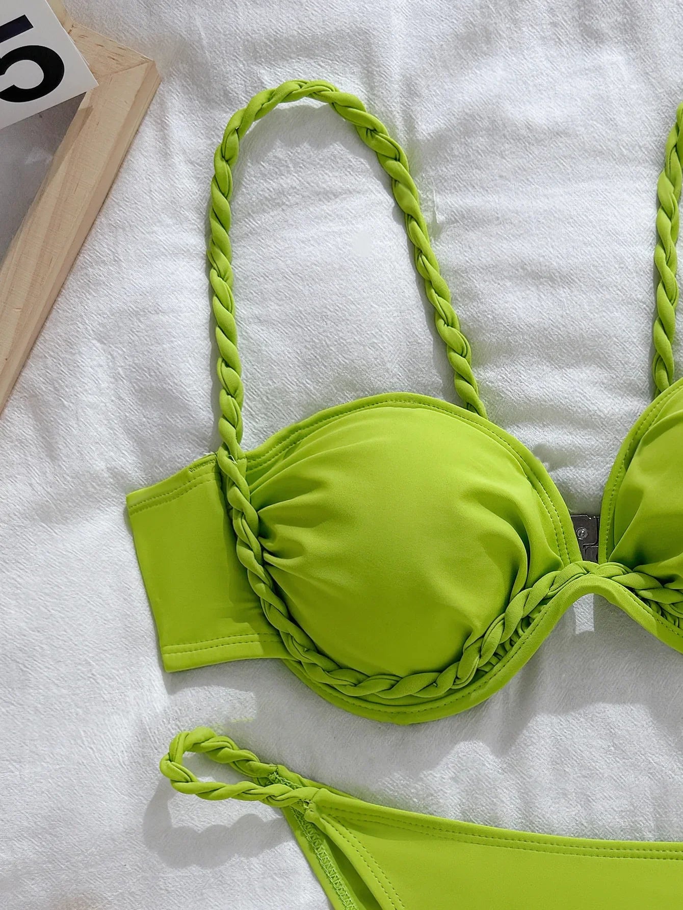 Braiding Rope Underwire Micro Bikini Green Push Up Bra Triangle Swimsuit Brazilian Bathing Suit Pool Swimwear