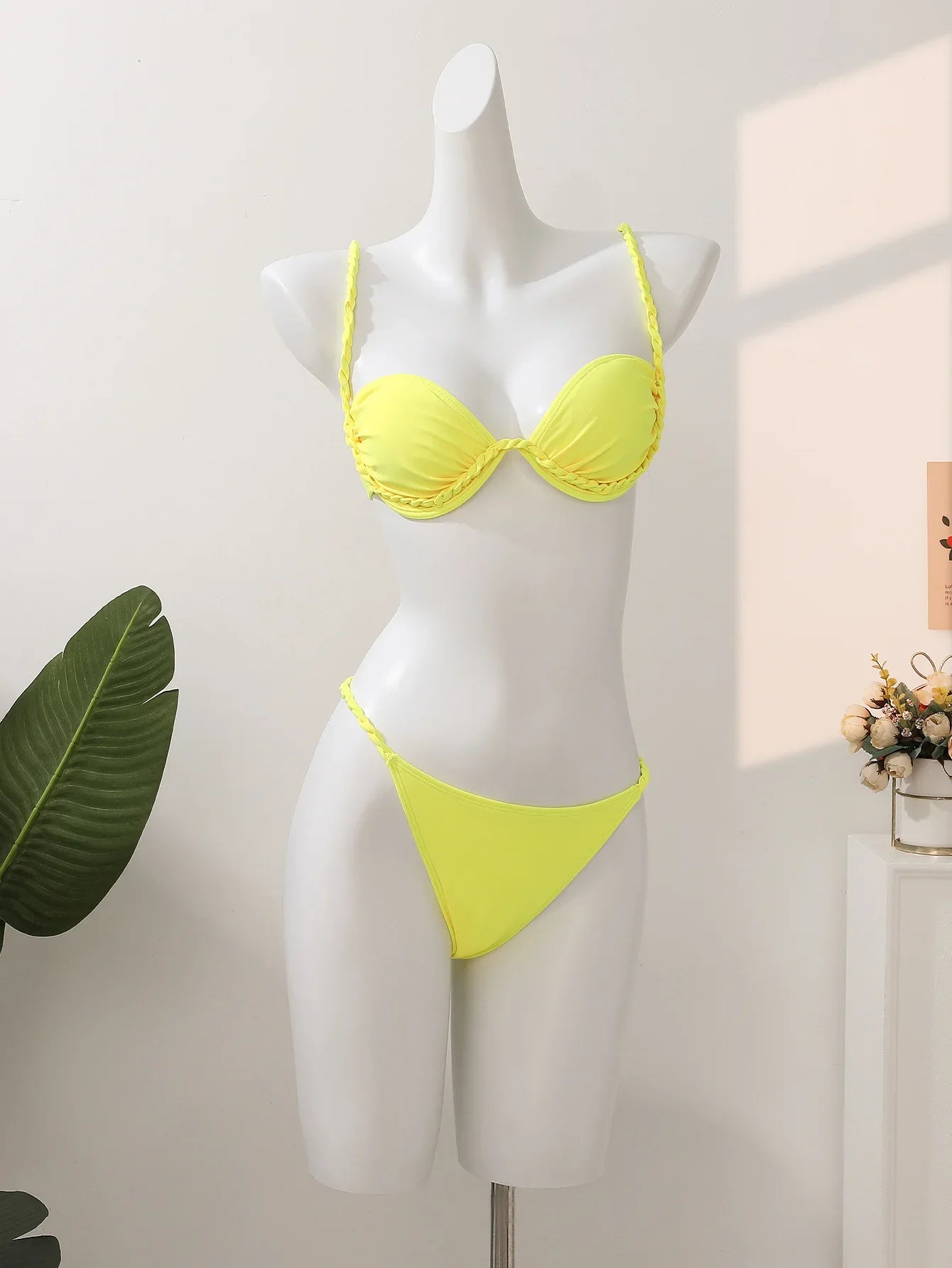 Braiding Rope Underwire Micro Bikini Green Push Up Bra Triangle Swimsuit Brazilian Bathing Suit Pool Swimwear