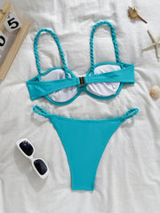Braiding Rope Underwire Micro Bikini Green Push Up Bra Triangle Swimsuit Brazilian Bathing Suit Pool Swimwear