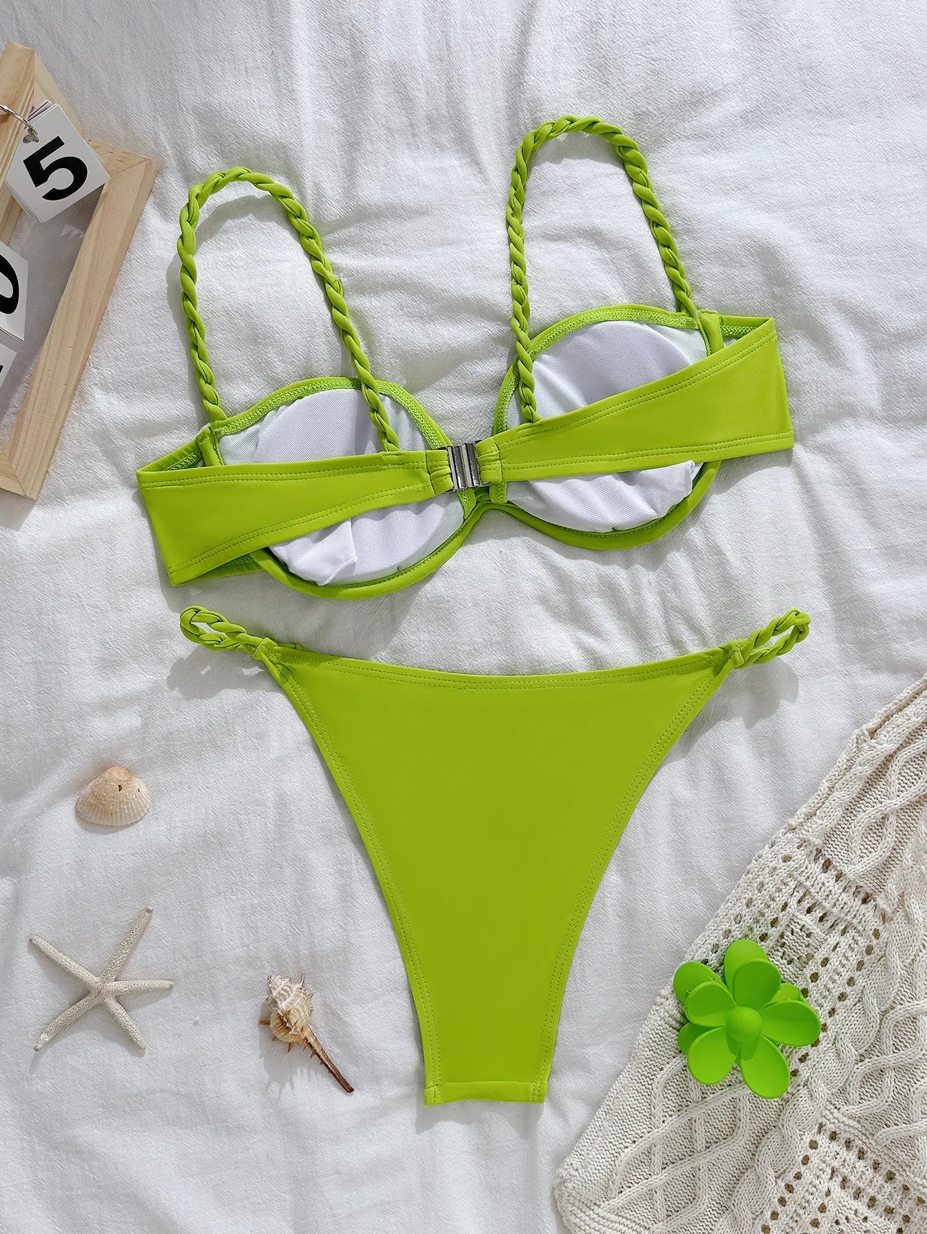 Braiding Rope Underwire Micro Bikini Green Push Up Bra Triangle Swimsuit Brazilian Bathing Suit Pool Swimwear