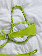 Braiding Rope Underwire Micro Bikini Green Push Up Bra Triangle Swimsuit Brazilian Bathing Suit Pool Swimwear