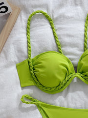 Braiding Rope Underwire Micro Bikini Green Push Up Bra Triangle Swimsuit Brazilian Bathing Suit Pool Swimwear