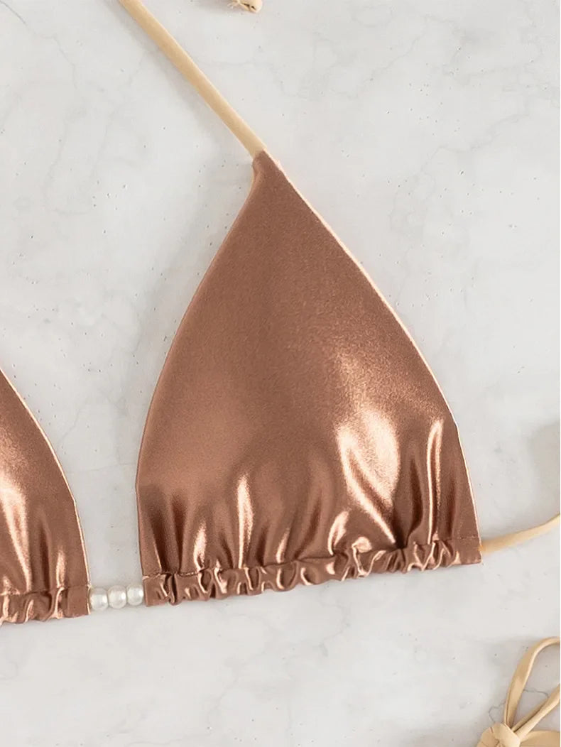 Bronzing Coffee Patchwork Bikini Set