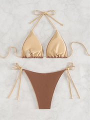 Bronzing Coffee Patchwork Bikini Set